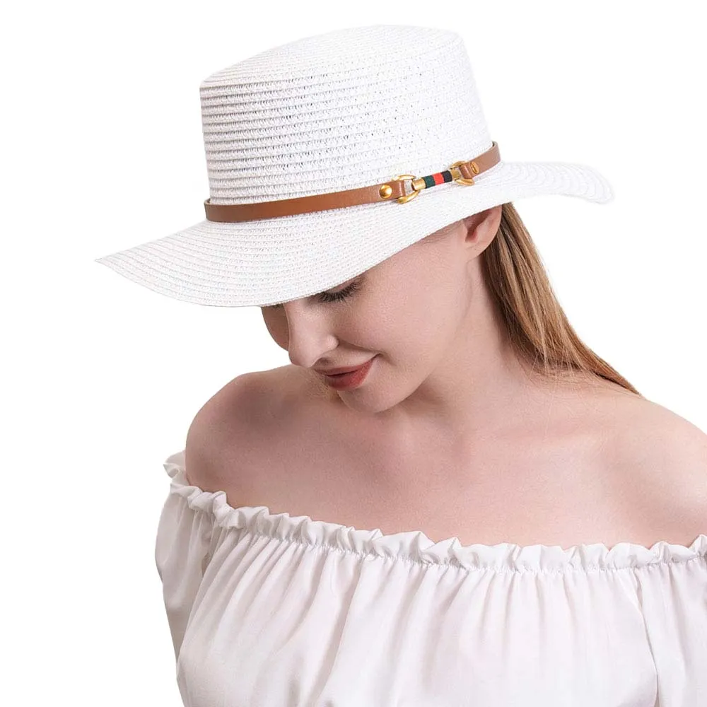 Color Block Pointed Faux Leather Band Straw Sun Hat