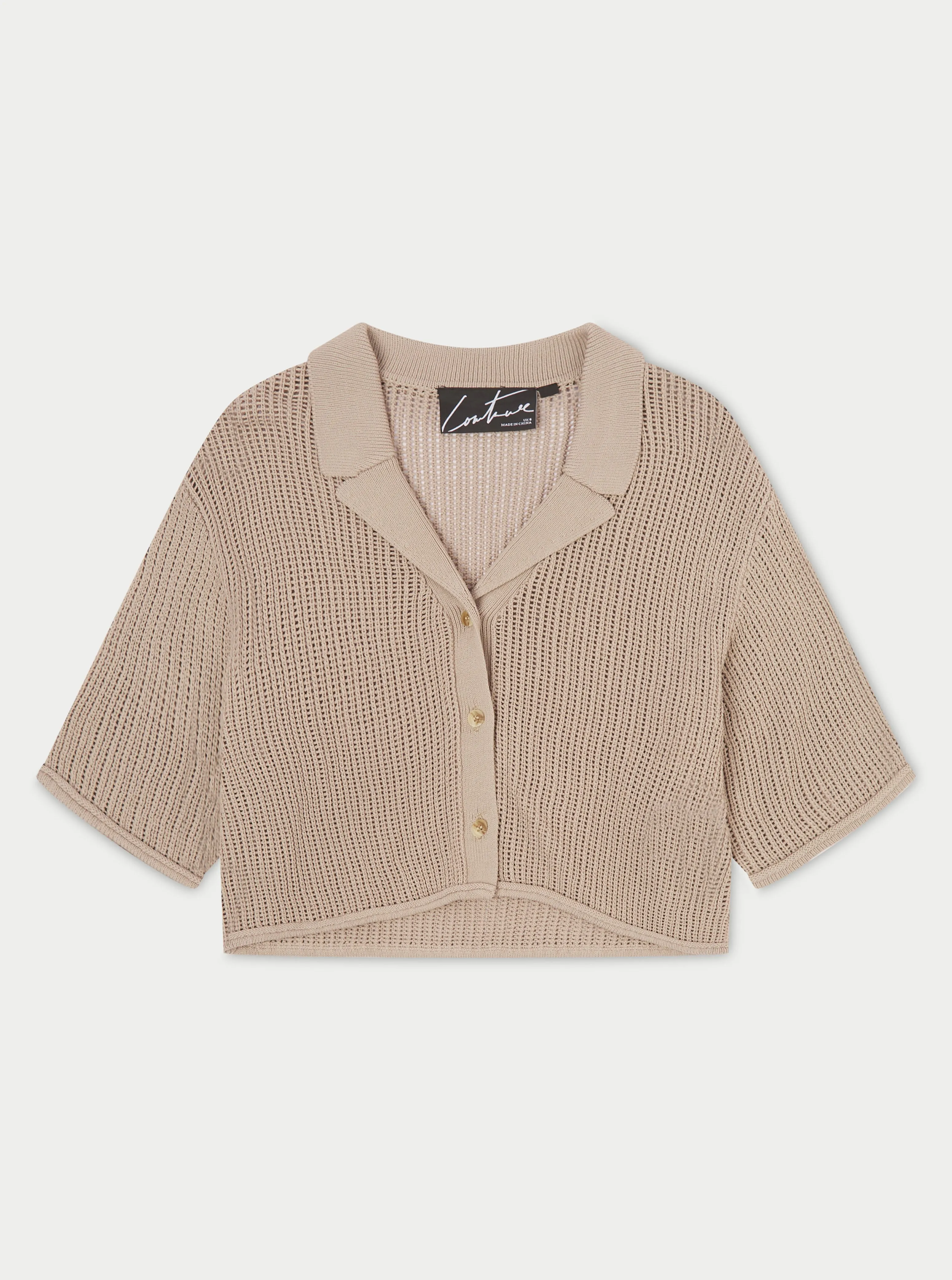 CROPPED KNITTED SHIRT - BEIGE