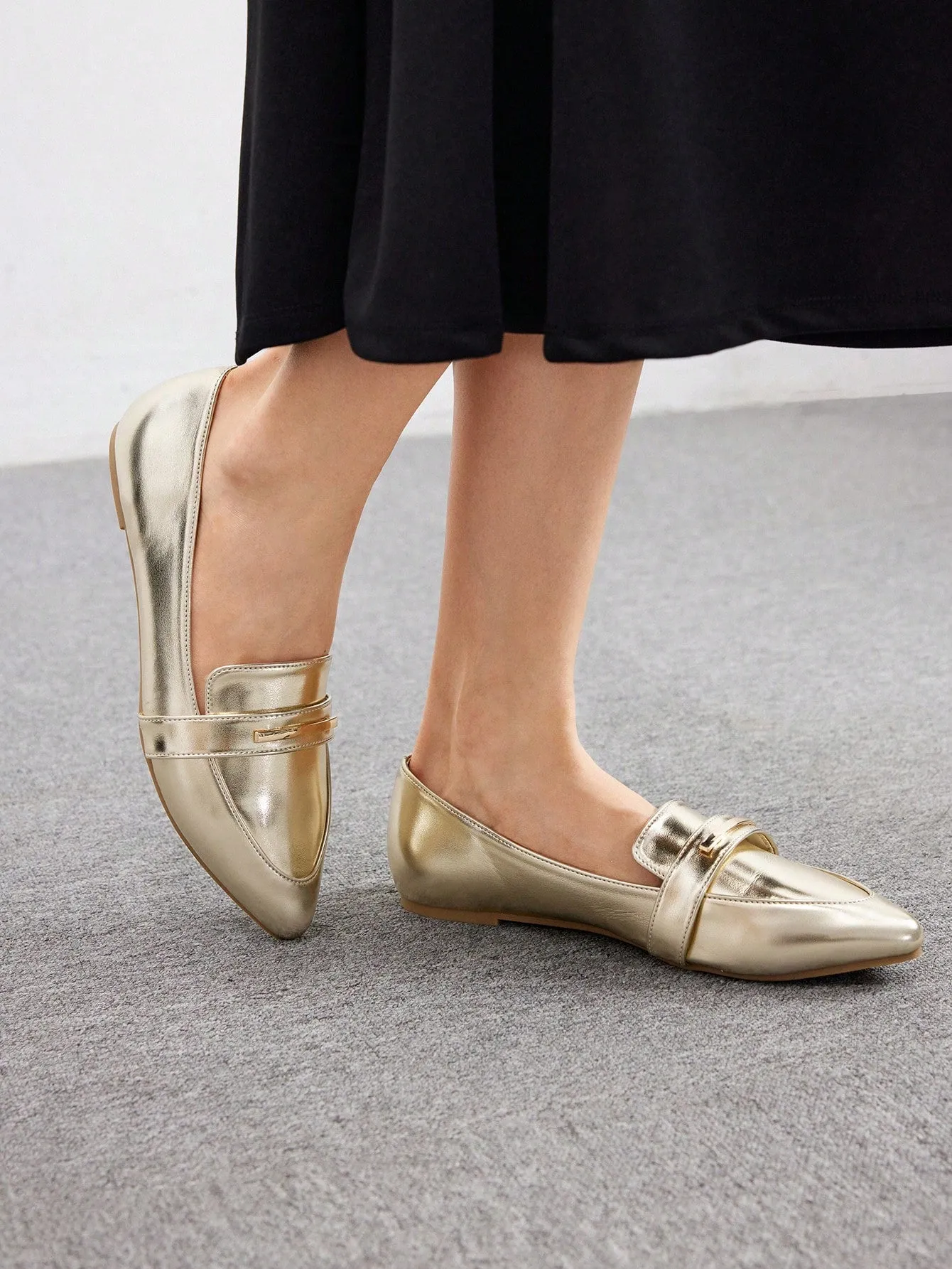 CUCCOO BIZCHIC Fashionable Light Gold Flat Women's Loafers