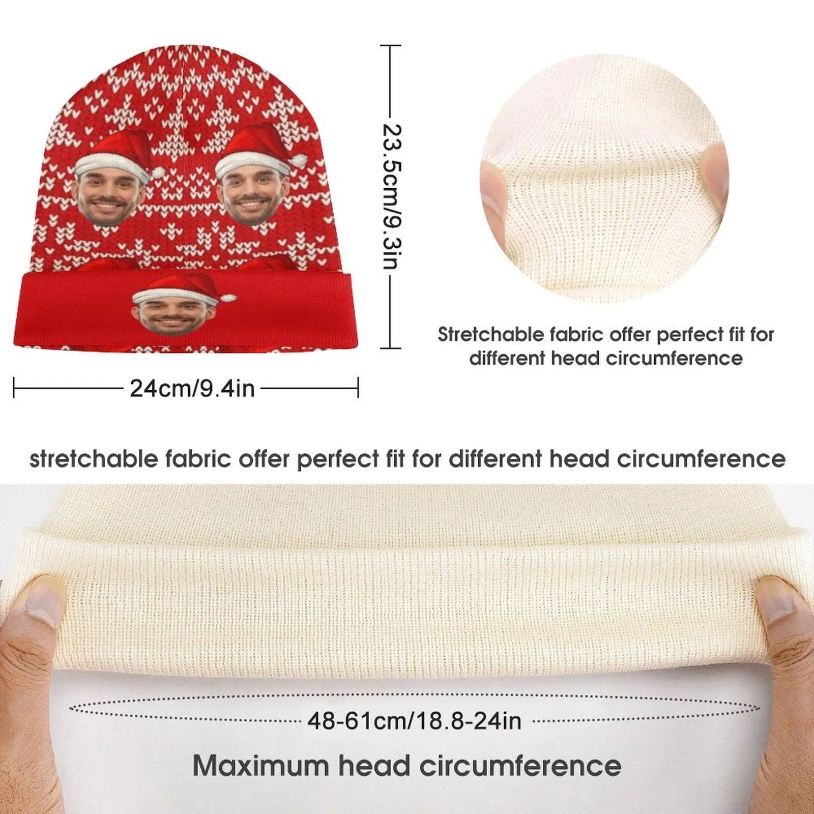 Custom Face Snowflake Christmas Hat Red Unisex All Over Printed Knitted Hat