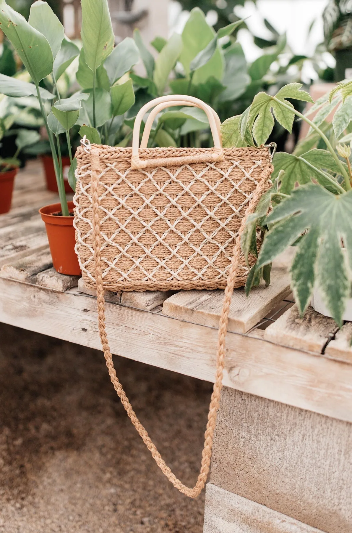 Diamond Weave Straw Bag