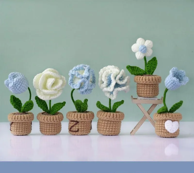 DIY Mini Woolen Flower Tulip Bouquets Potted