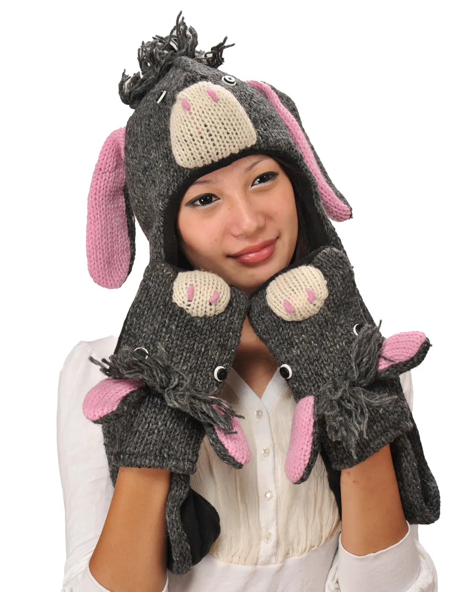 Donkey Woolen Hat W' Mittens