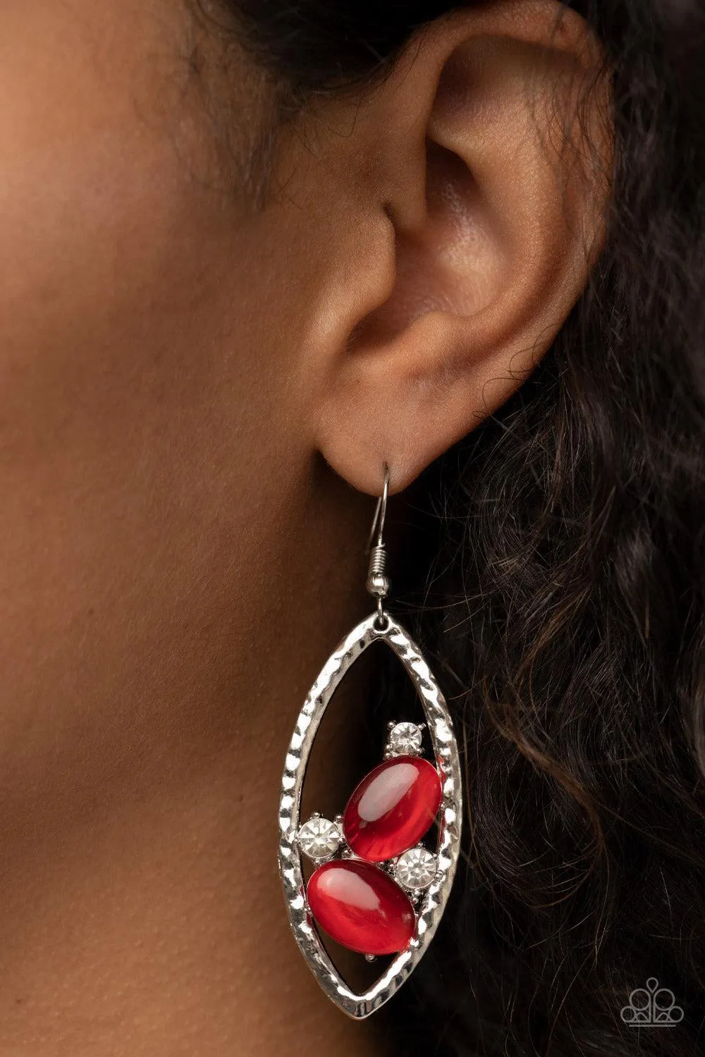 Famously Fashionable Red Cat's Eye Stone Earrings - Paparazzi Accessories