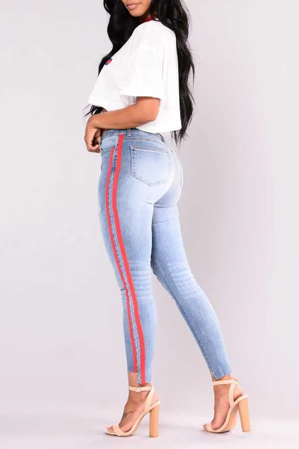 Fashionable Straight Slim Leg Ripped Jeans Distressed Leggings