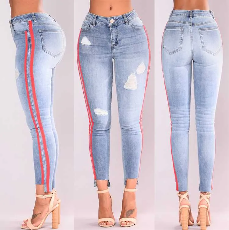 Fashionable Straight Slim Leg Ripped Jeans Distressed Leggings