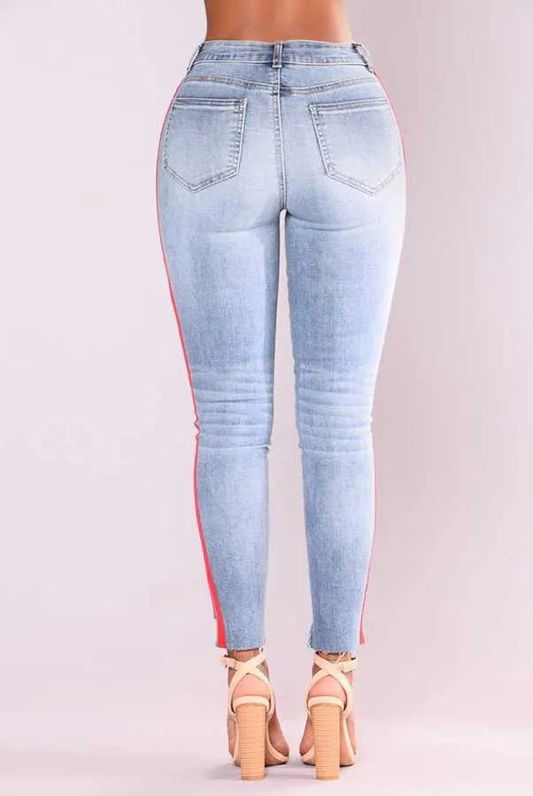 Fashionable Straight Slim Leg Ripped Jeans Distressed Leggings