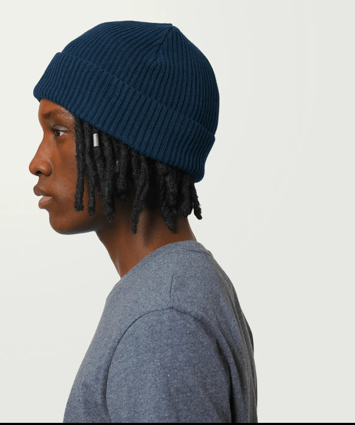 Fisherman Embroidered Organic Cotton Beanie | French Navy