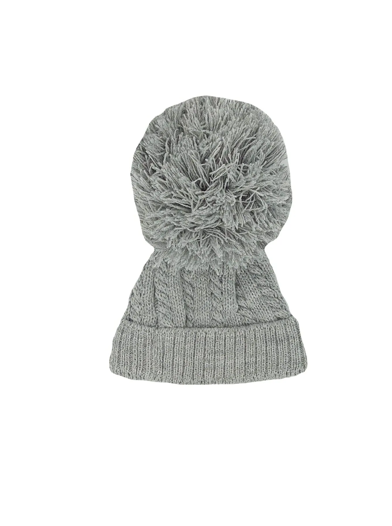 Grey Cable Knitted Pom Pom Hat