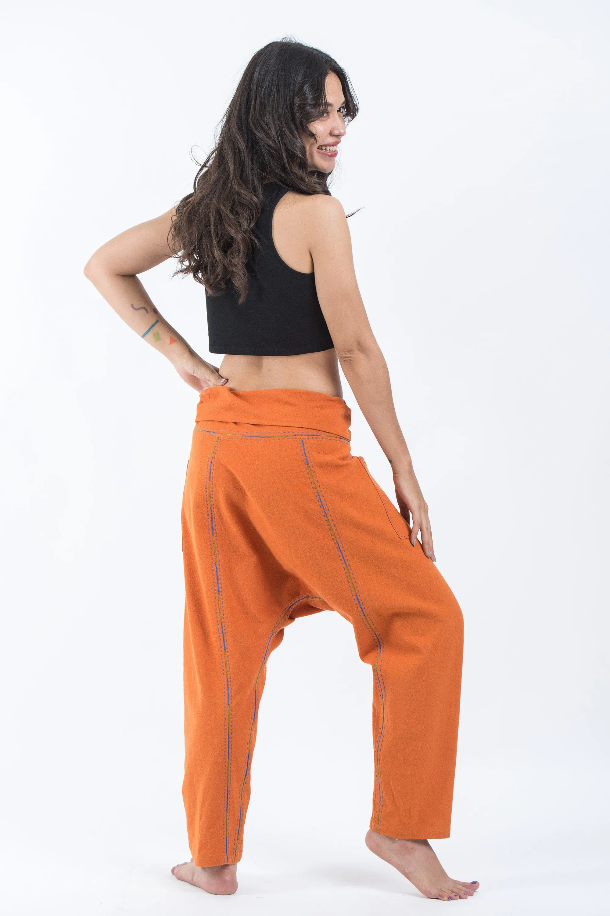 Hand Embroidered Women's Slim Cut Fisherman Pants in Orange