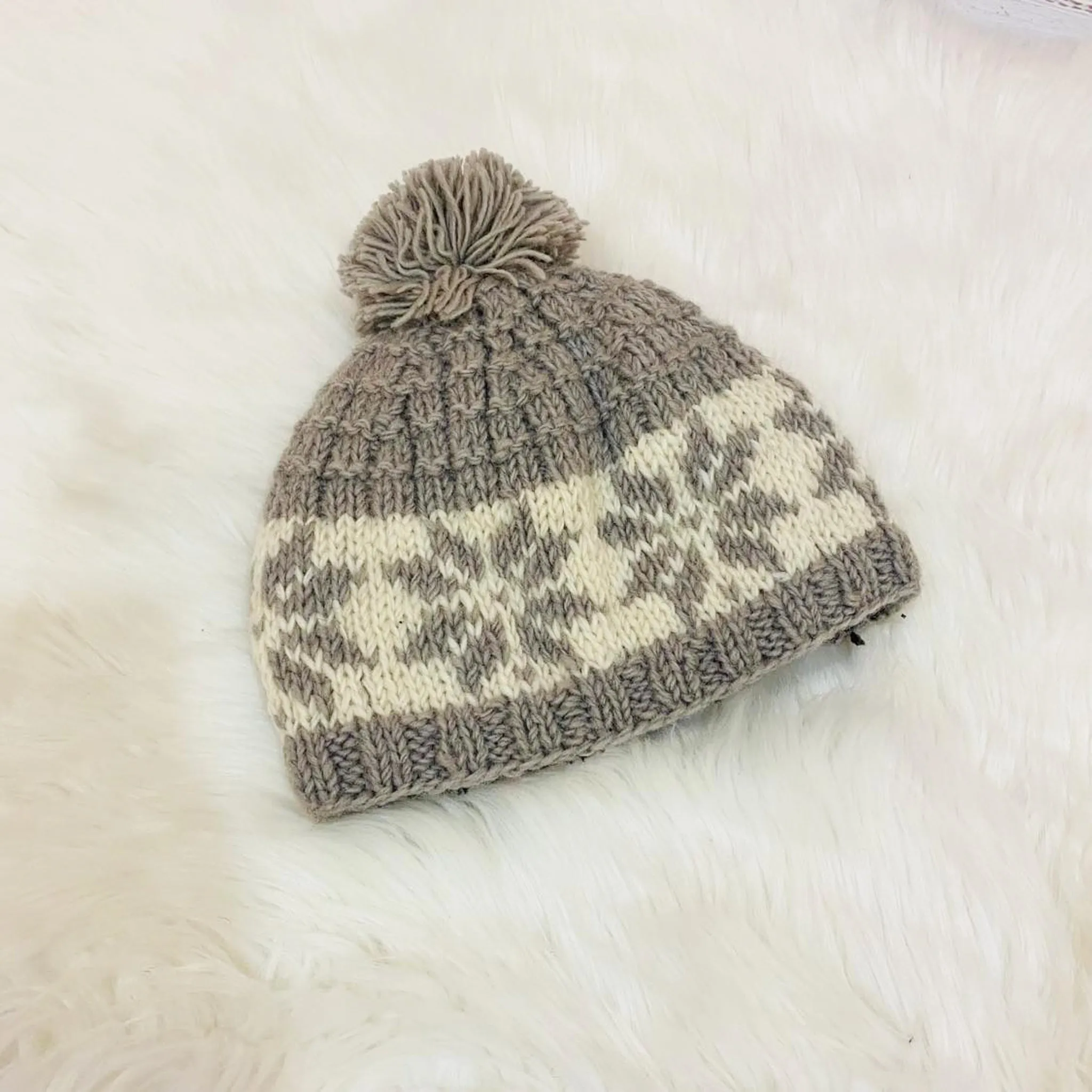 Hand Knit Wool Pom Pom  Winter Hat