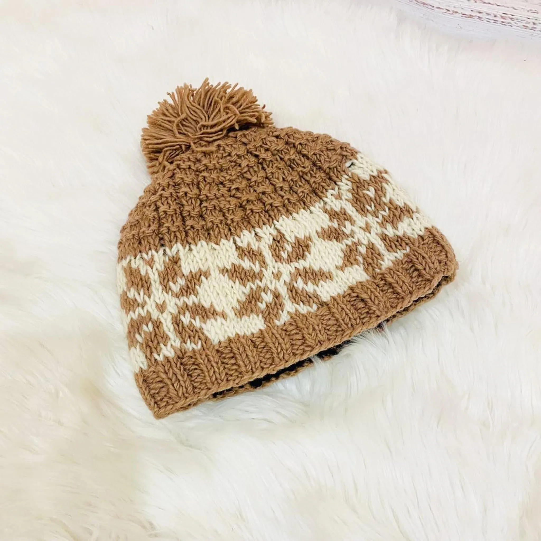 Hand Knit Wool Pom Pom  Winter Hat