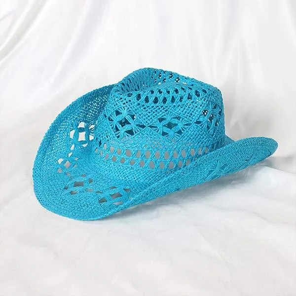 Hand Woven Cutout Denim Straw Hat 57303274C