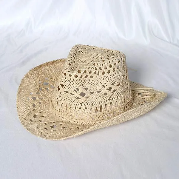 Hand Woven Cutout Denim Straw Hat 57303274C