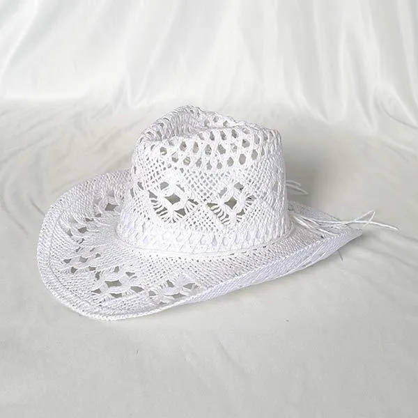 Hand Woven Cutout Denim Straw Hat 57303274C