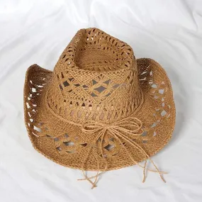 Hand Woven Cutout Denim Straw Hat 57303274C