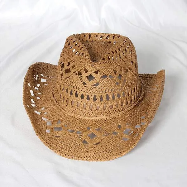 Hand Woven Cutout Denim Straw Hat 57303274C