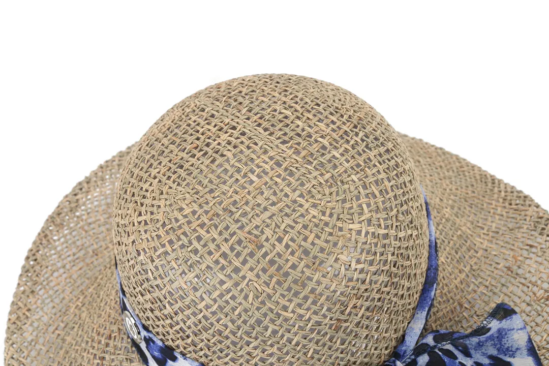 Hat Tulip Straw Blue Dots