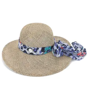 Hat Tulip Straw Blue Dots