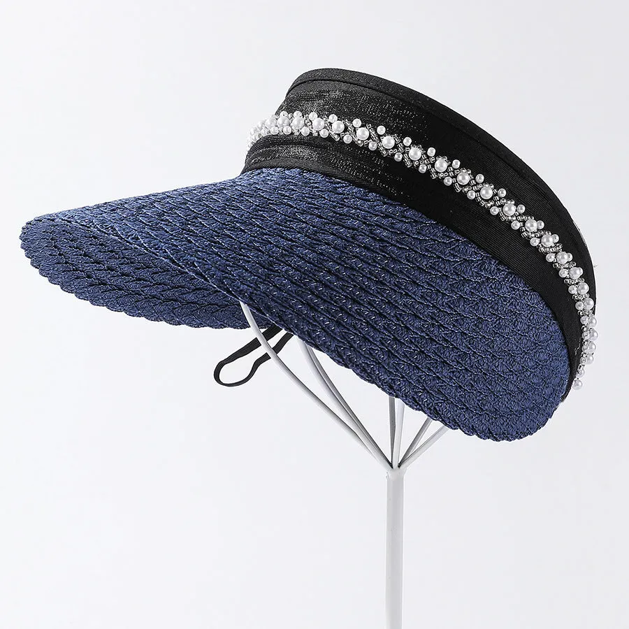 High Quality Handmade Pearl Welt Large Rim Straw Hat