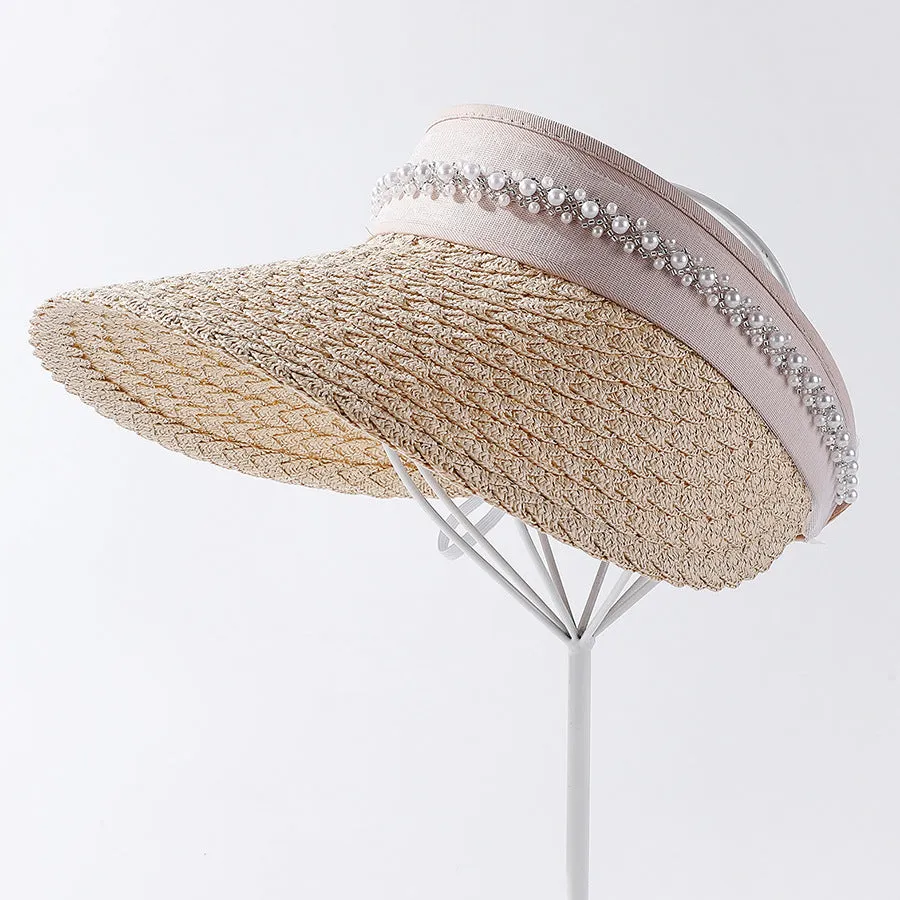 High Quality Handmade Pearl Welt Large Rim Straw Hat