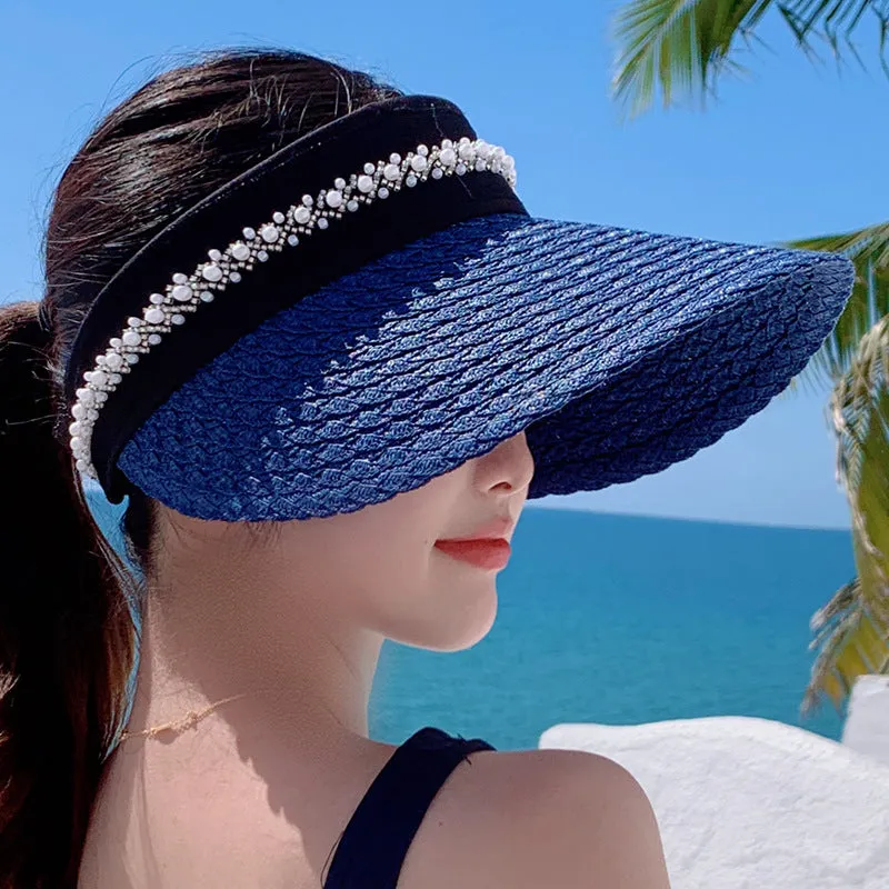 High Quality Handmade Pearl Welt Large Rim Straw Hat