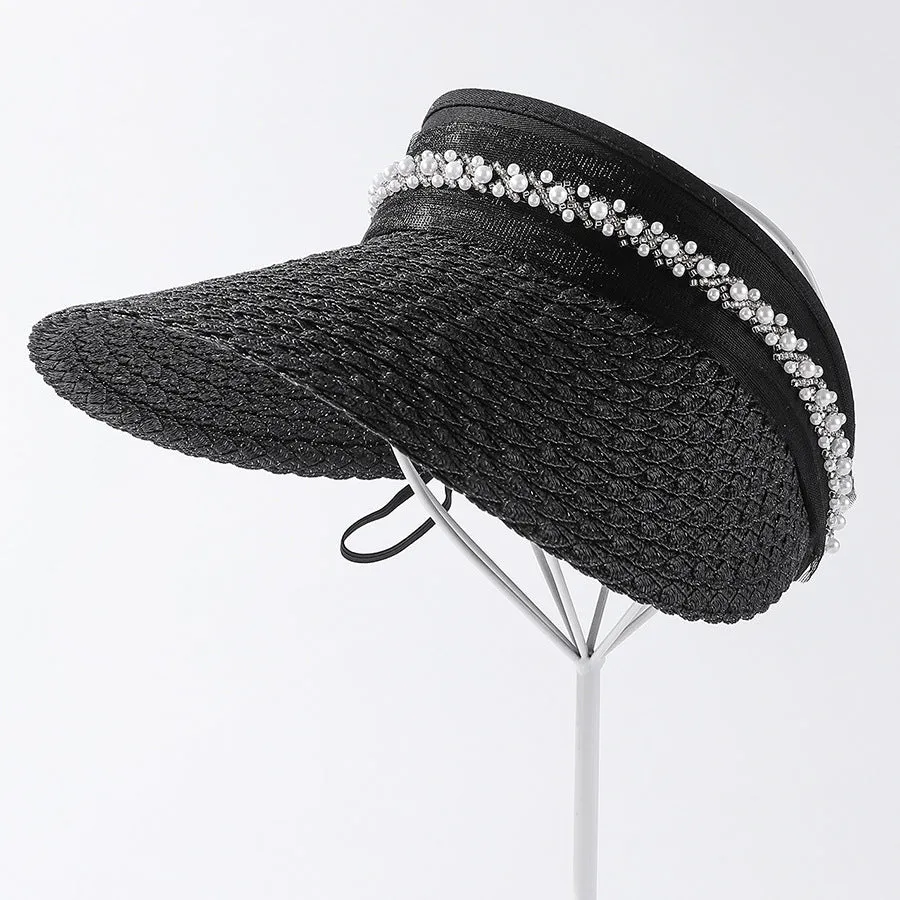 High Quality Handmade Pearl Welt Large Rim Straw Hat