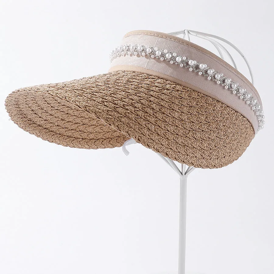 High Quality Handmade Pearl Welt Large Rim Straw Hat