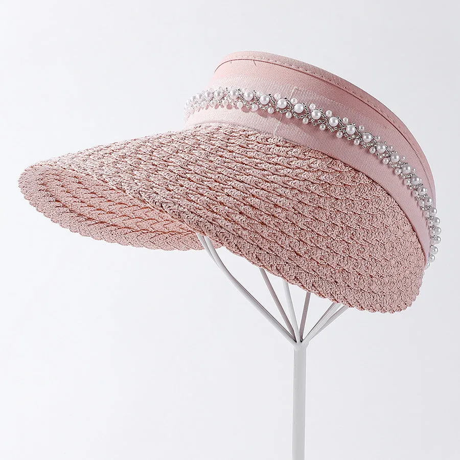 High Quality Handmade Pearl Welt Large Rim Straw Hat