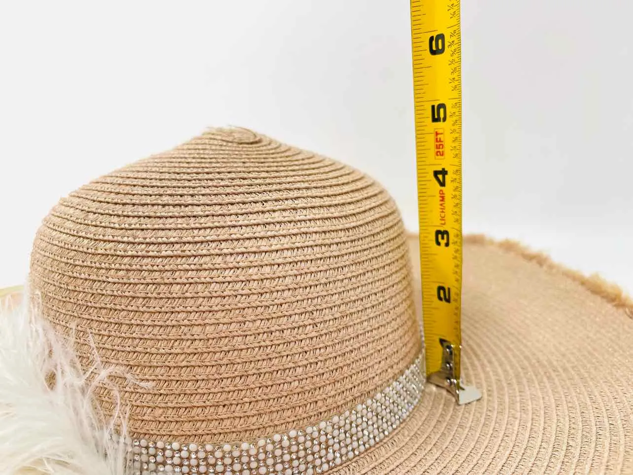 Judith March Tan/White Feather Straw Accessories Hat