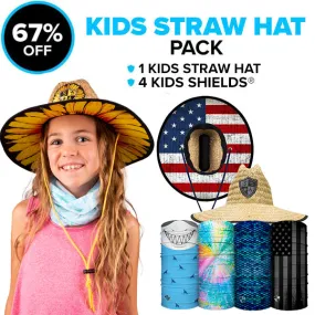 KIDS STRAW HAT PACK: 1 HAT & 4 KIDS FACE SHIELDS ® | PICK YOUR PACK