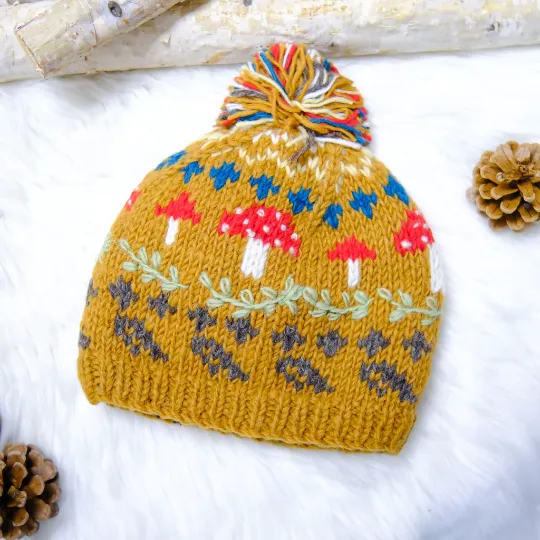 Knitted Crochet Mushroom Bobble Hat