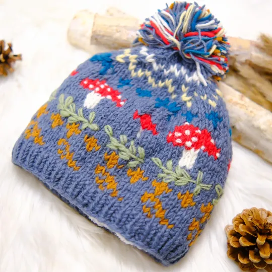 Knitted Crochet Mushroom Bobble Hat