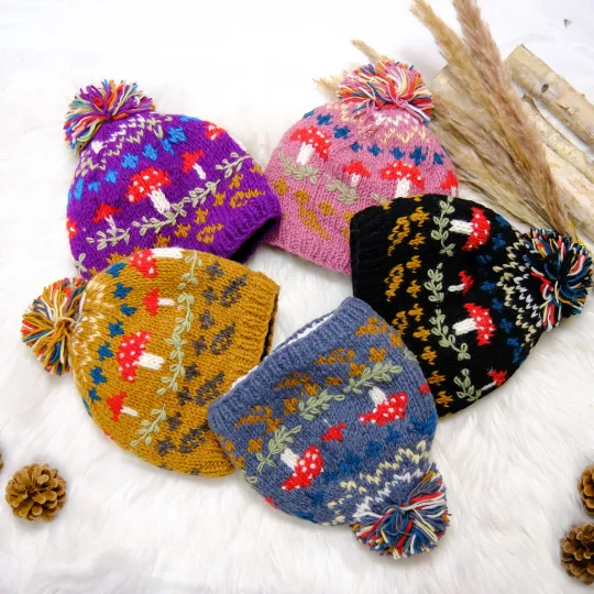 Knitted Crochet Mushroom Bobble Hat