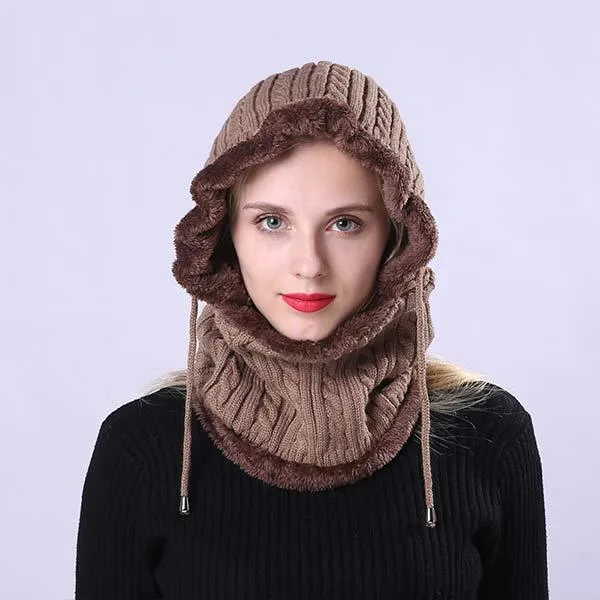 Knitted One-Piece Bib Wool Earmuff Hat 03553772C