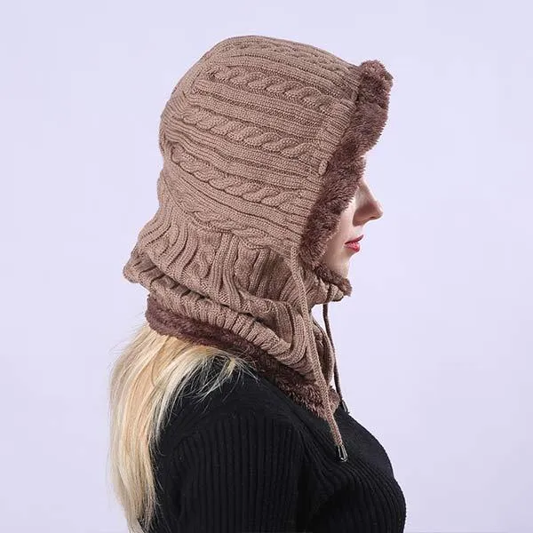 Knitted One-Piece Bib Wool Earmuff Hat 03553772C