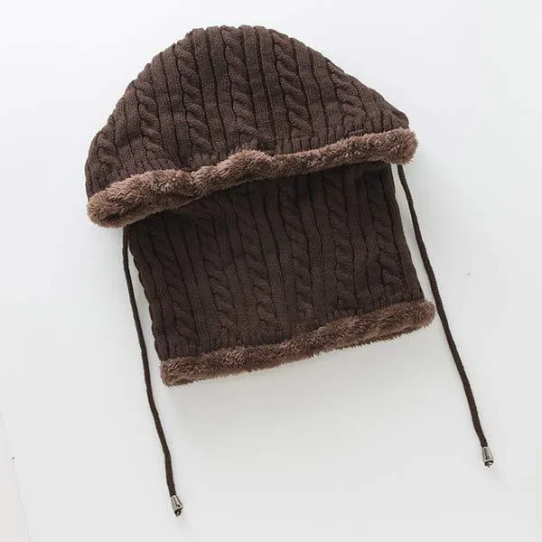 Knitted One-Piece Bib Wool Earmuff Hat 03553772C