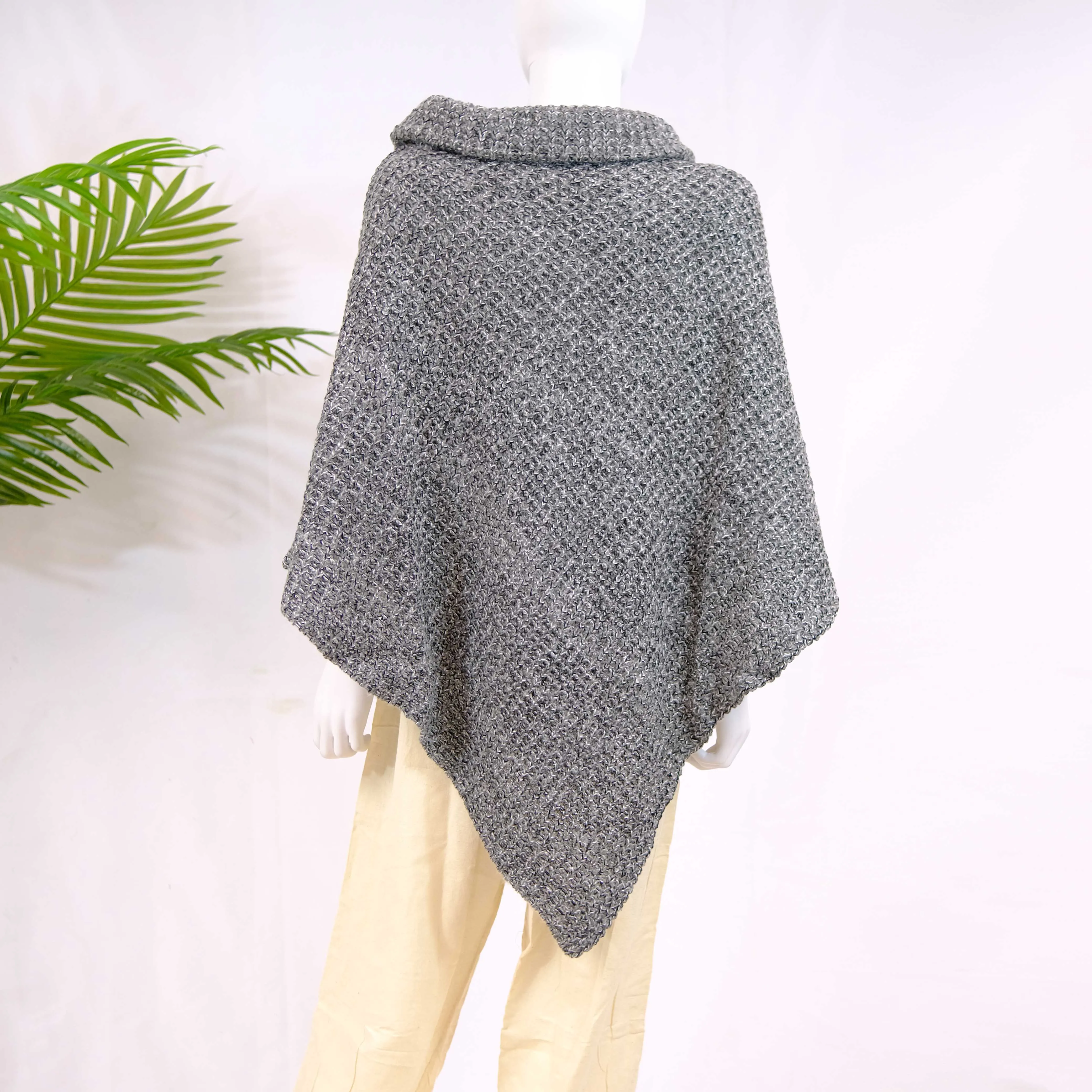 Knitted Turtle Neck Side Button Two Way Winter Poncho/Wrap