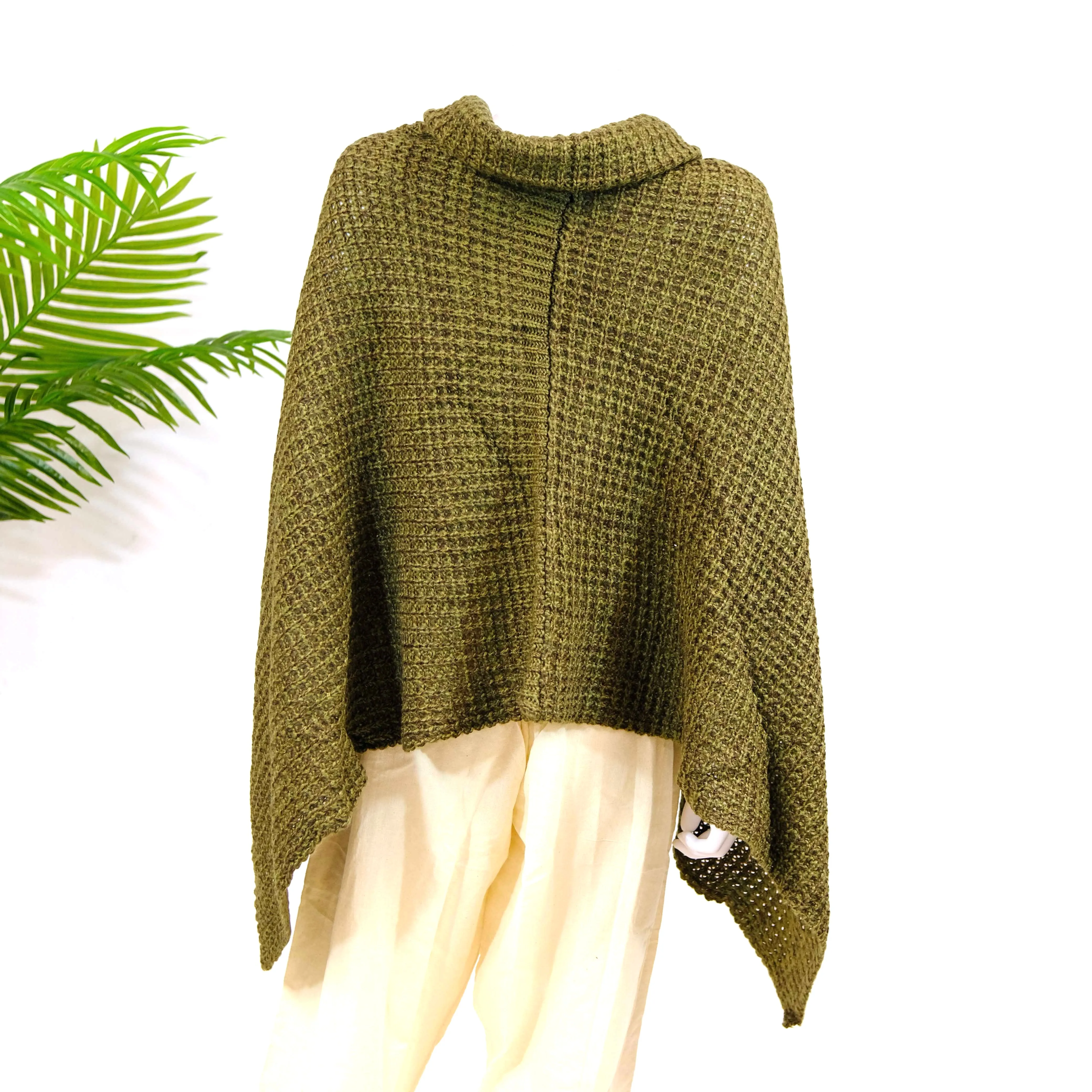 Knitted Turtle Neck Side Button Two Way Winter Poncho/Wrap