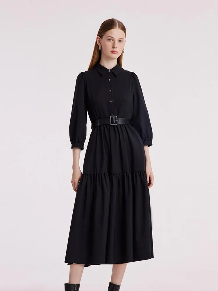 Machine Washable Silk And Woolen Collared Dress