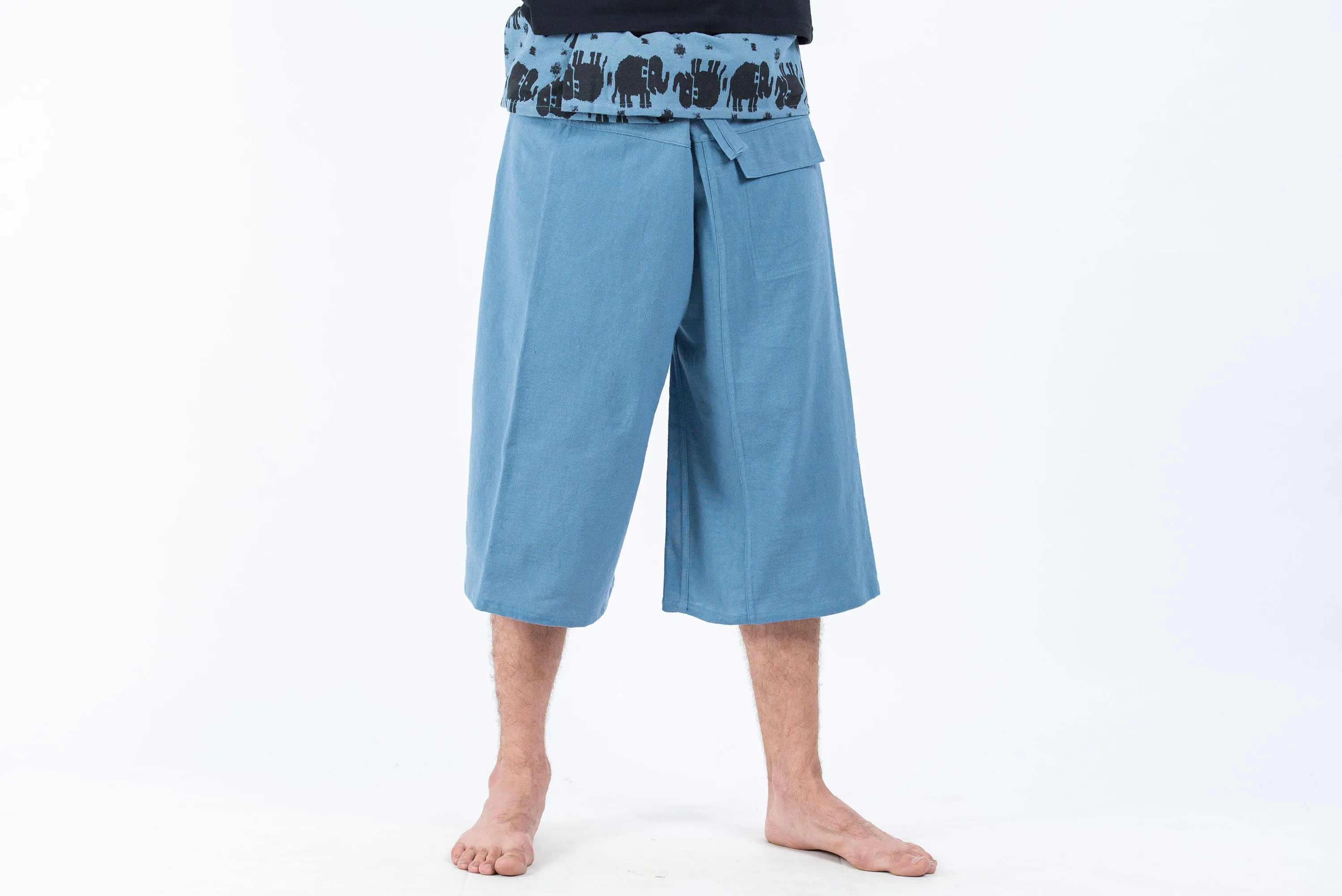 Men's Cropped Fisherman Pants with Pattern Waist Band in Baby Blue