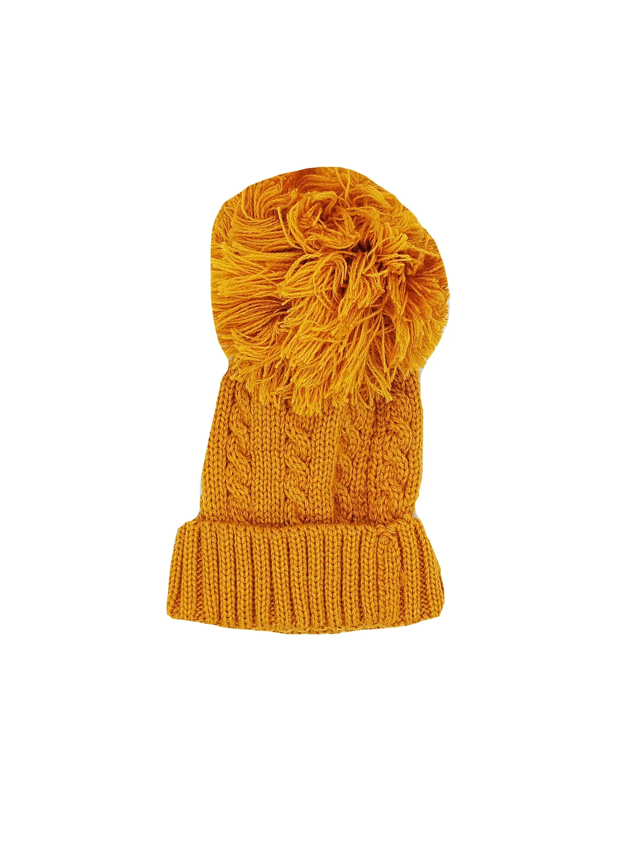 Mustard Cable Knitted Pom Pom Hat