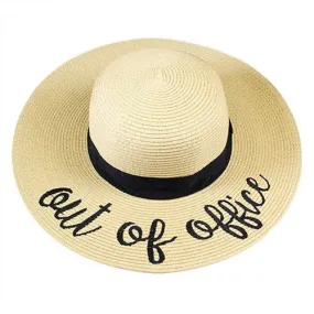 "Out of Office" Embroidery Straw Hat Floppy Sun Hat