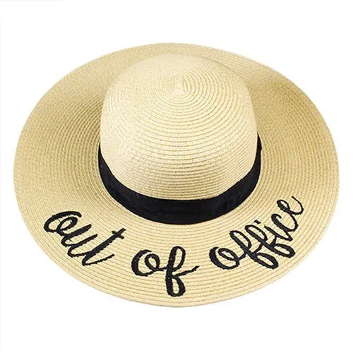 "Out of Office" Embroidery Straw Hat Floppy Sun Hat