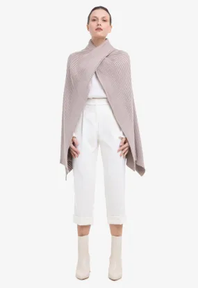 Rib Knitted Solid Crossover Design Winter Poncho