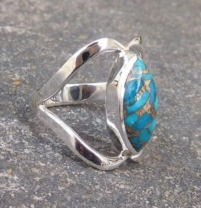 Simple Fashionable Turquoise Inlaid Ring