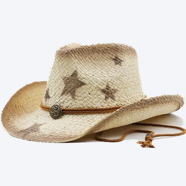 Spray Painted Star Straw Sun Hat 91894564C