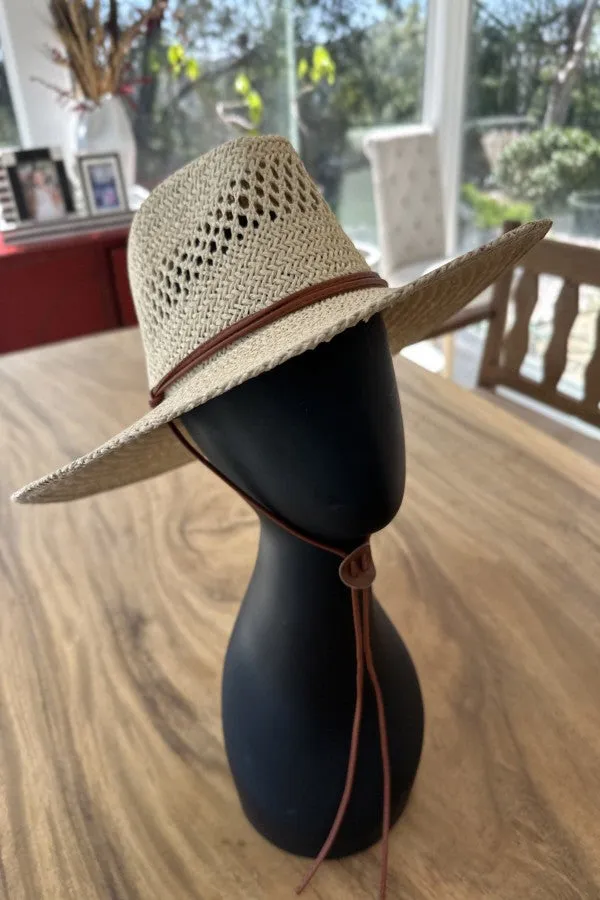 Straw braided flat top hat