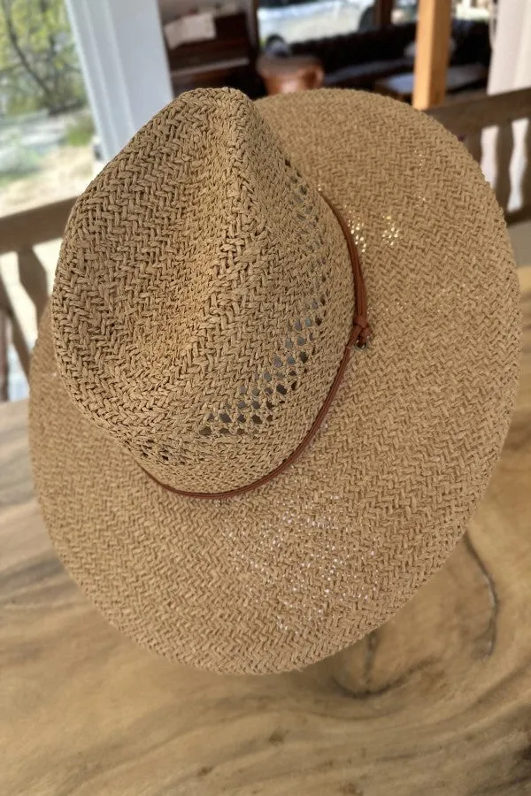 Straw braided flat top hat