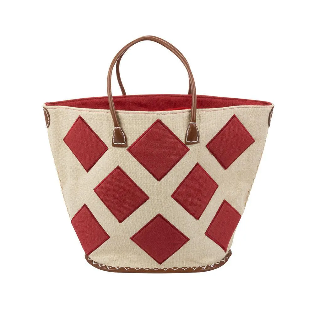 Straw Diamond Tote Bag